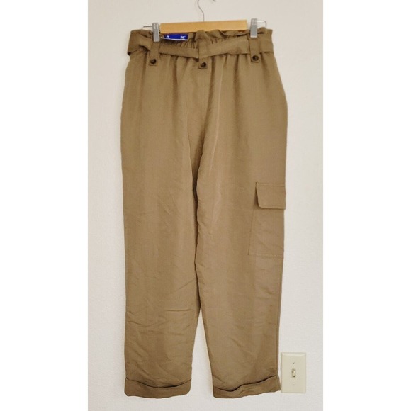 NWT Popsugar Women's Brown High‎ Rise Tie Waist Tapered Ankle Pants. Size M - Picture 4 of 9